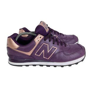 New Balance Womens 574 Precious Metals Casual Sneakers Purple Gold Trim Size 11